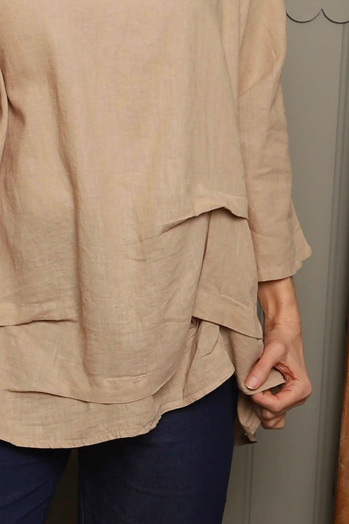 Loriella Keyhole Linen Top Camel - Image 3