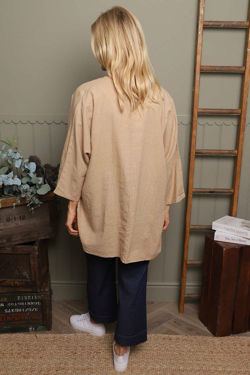 Loriella Keyhole Linen Top Camel - Image 4