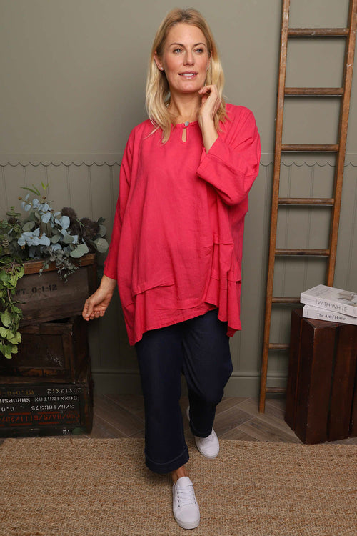 Loriella Keyhole Linen Top Hot Pink - Image 2