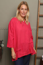 Loriella Keyhole Linen Top Hot Pink Hot Pink - Loriella Keyhole Linen Top Hot Pink