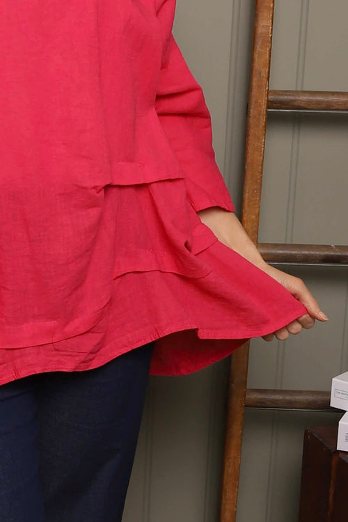 Loriella Keyhole Linen Top Hot Pink - Image 3