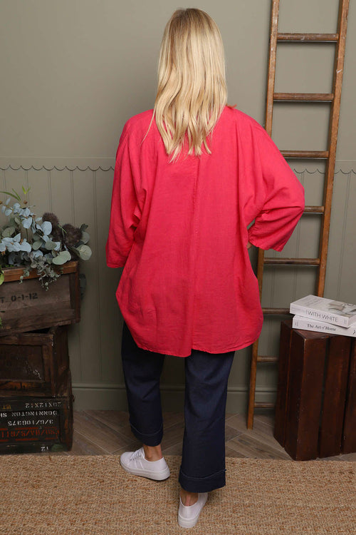 Loriella Keyhole Linen Top Hot Pink - Image 4