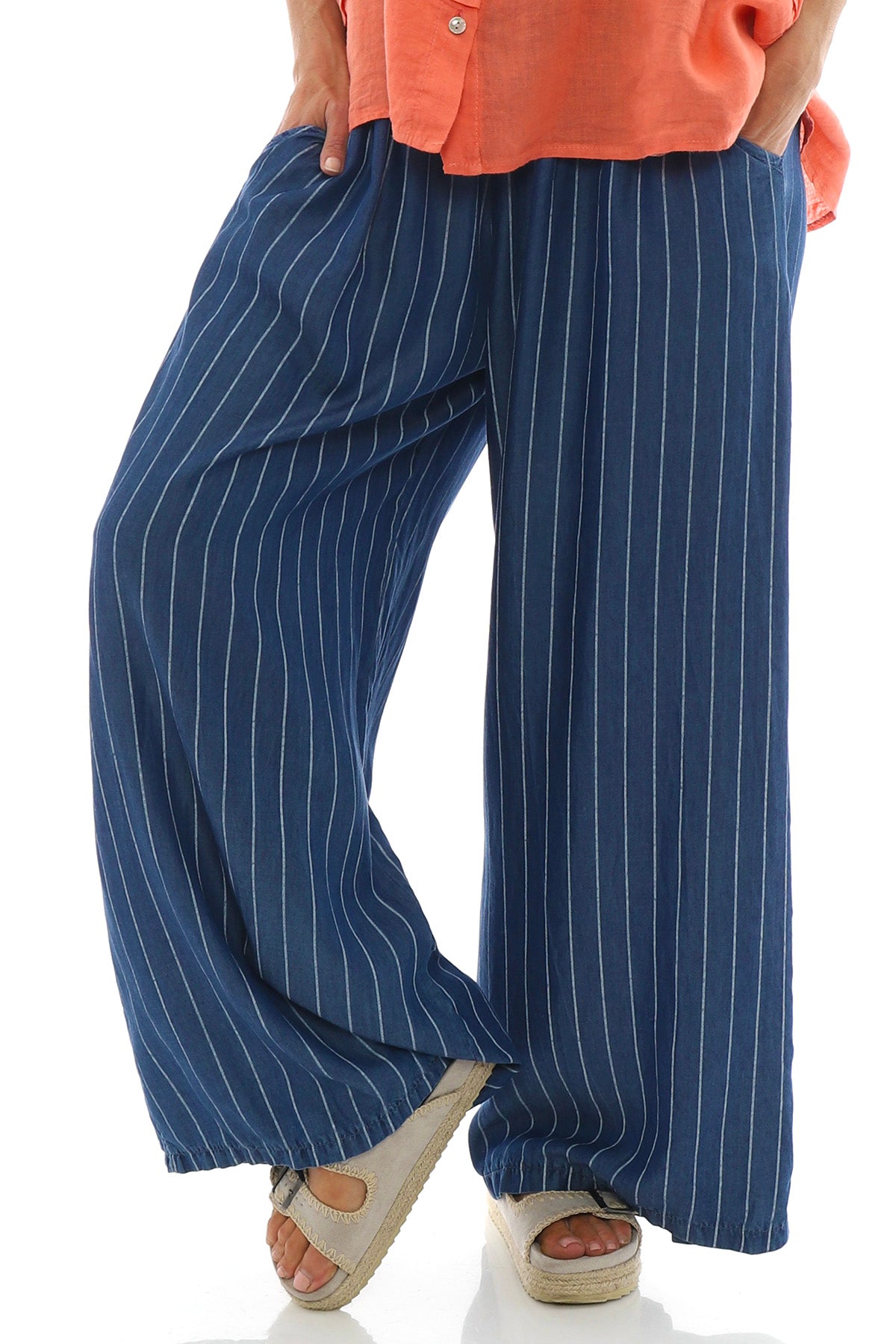 Corzano Stripe Denim Palazzo Pants Dark Denim