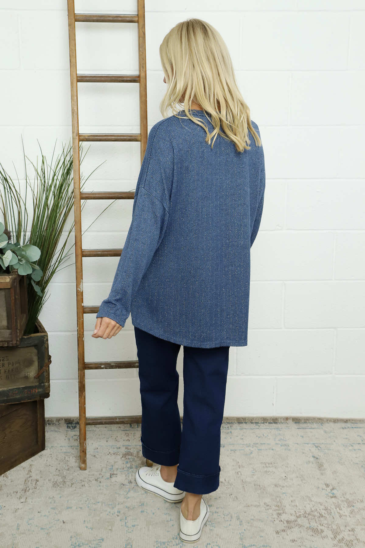Sierra Sparkle Stripe Knitted Top Blue