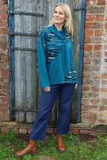 Lydia Cowl Print Cotton Top Teal Teal - Lydia Cowl Print Cotton Top Teal