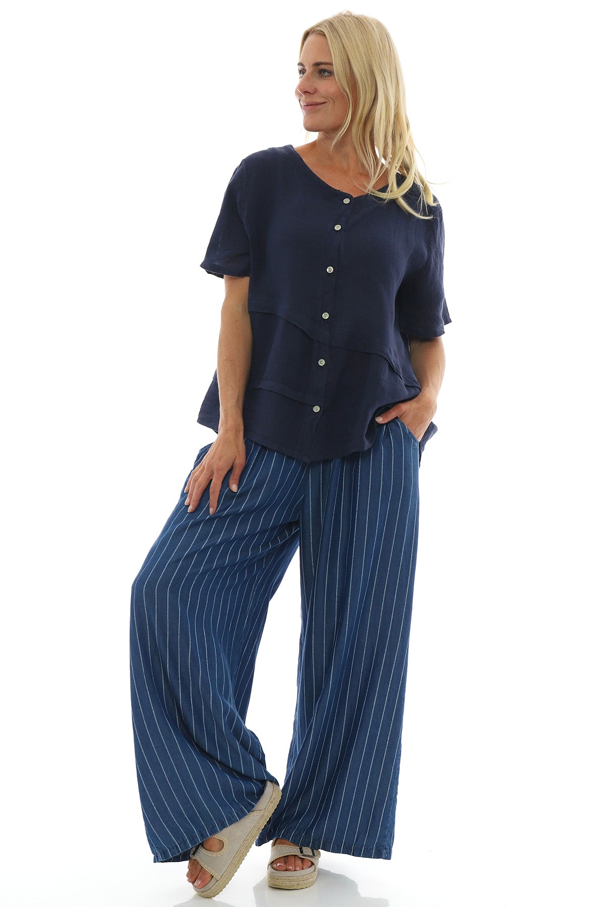 Corzano Stripe Denim Palazzo Pants Dark Denim