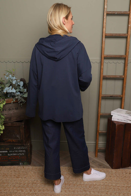 Dariana Zip Hooded Cotton Top Navy - Image 4