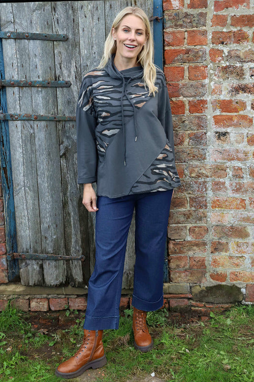 Lydia Cowl Print Cotton Top Charcoal - Image 2