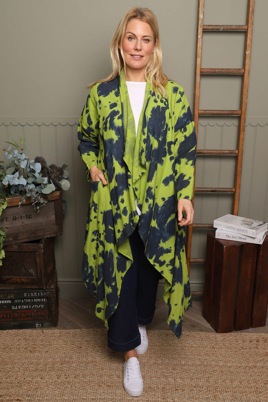 Avice Ink Print Linen Jacket Green