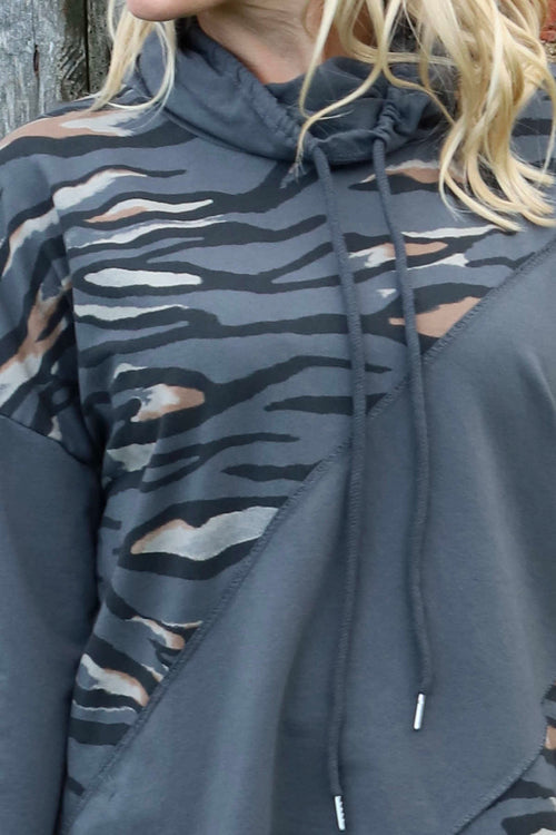 Lydia Cowl Print Cotton Top Charcoal - Image 3