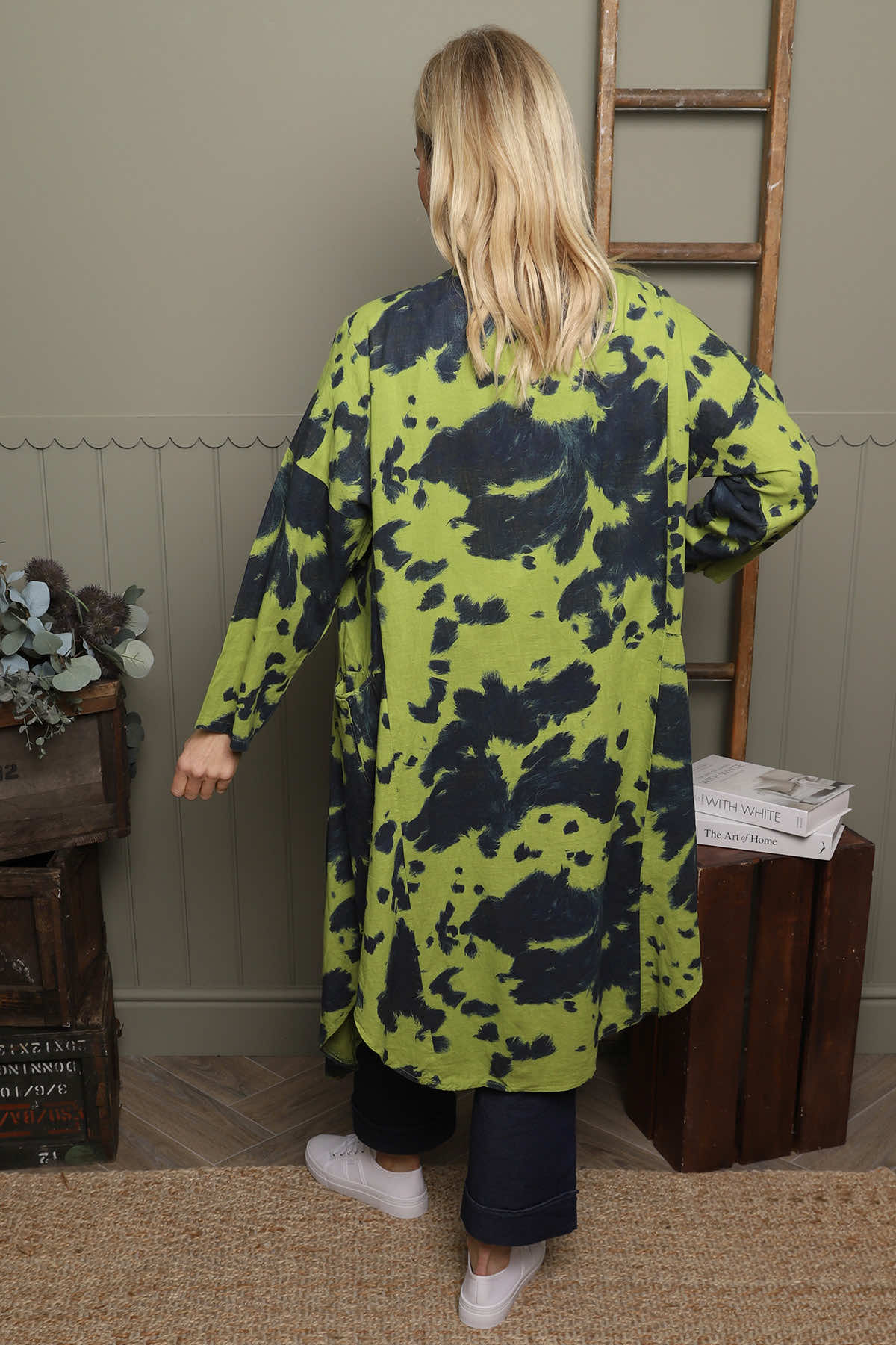 Avice Ink Print Linen Jacket Green