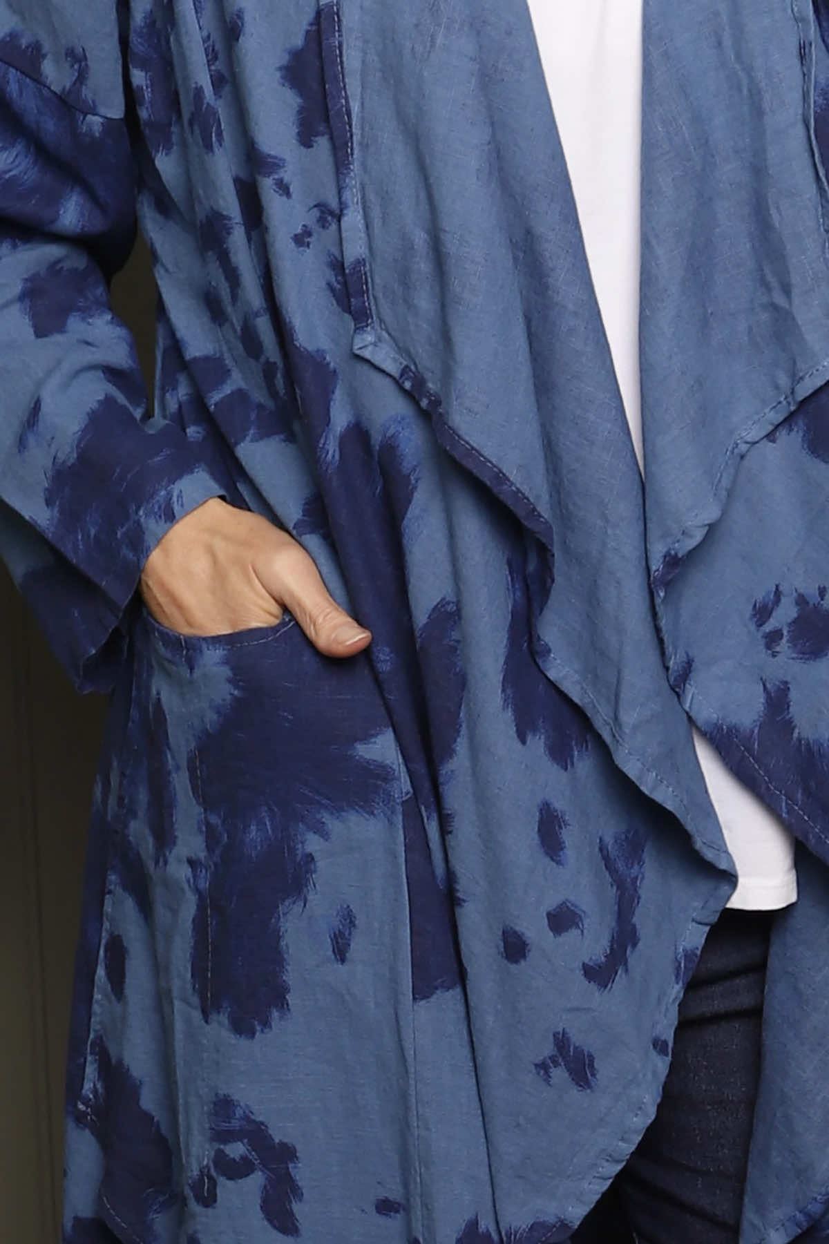 Avice Ink Print Linen Jacket Blue