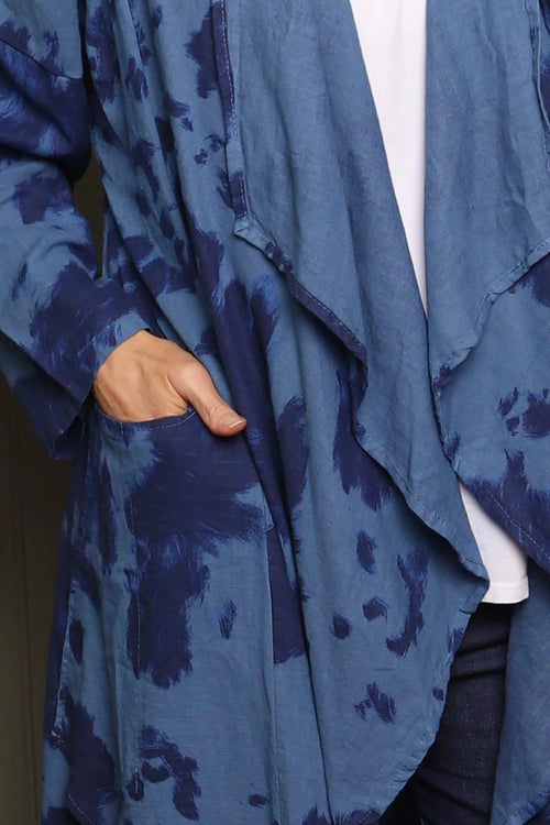 Avice Ink Print Linen Jacket Blue - Image 3