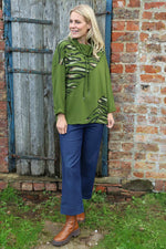 Lydia Cowl Print Cotton Top Olive Olive - Lydia Cowl Print Cotton Top Olive