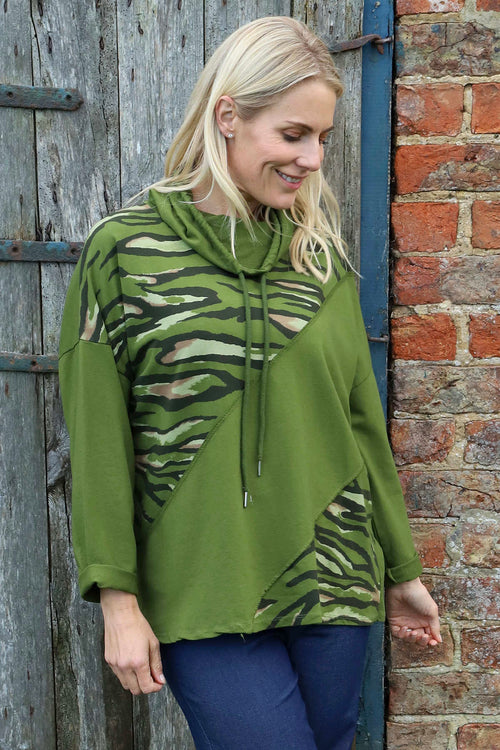 Lydia Cowl Print Cotton Top Olive - Image 2