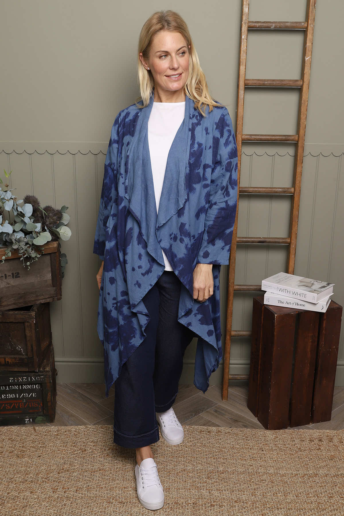 Avice Ink Print Linen Jacket Blue