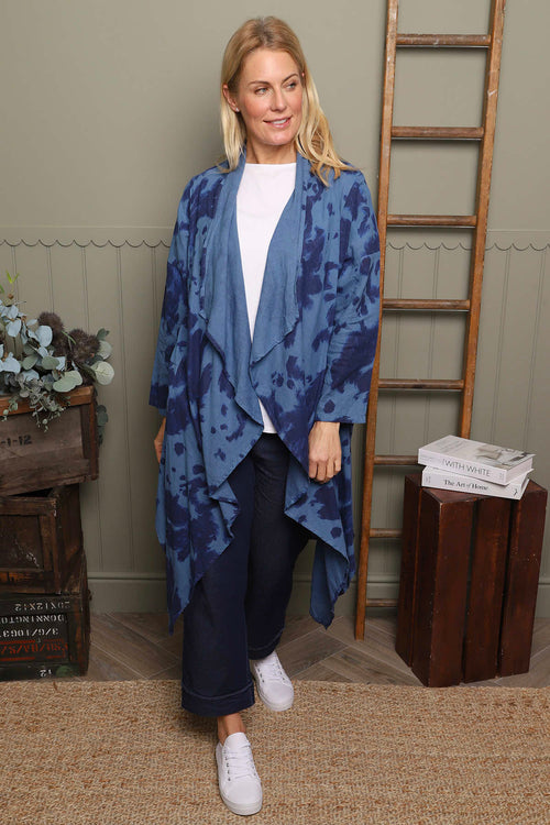 Avice Ink Print Linen Jacket Blue - Image 2