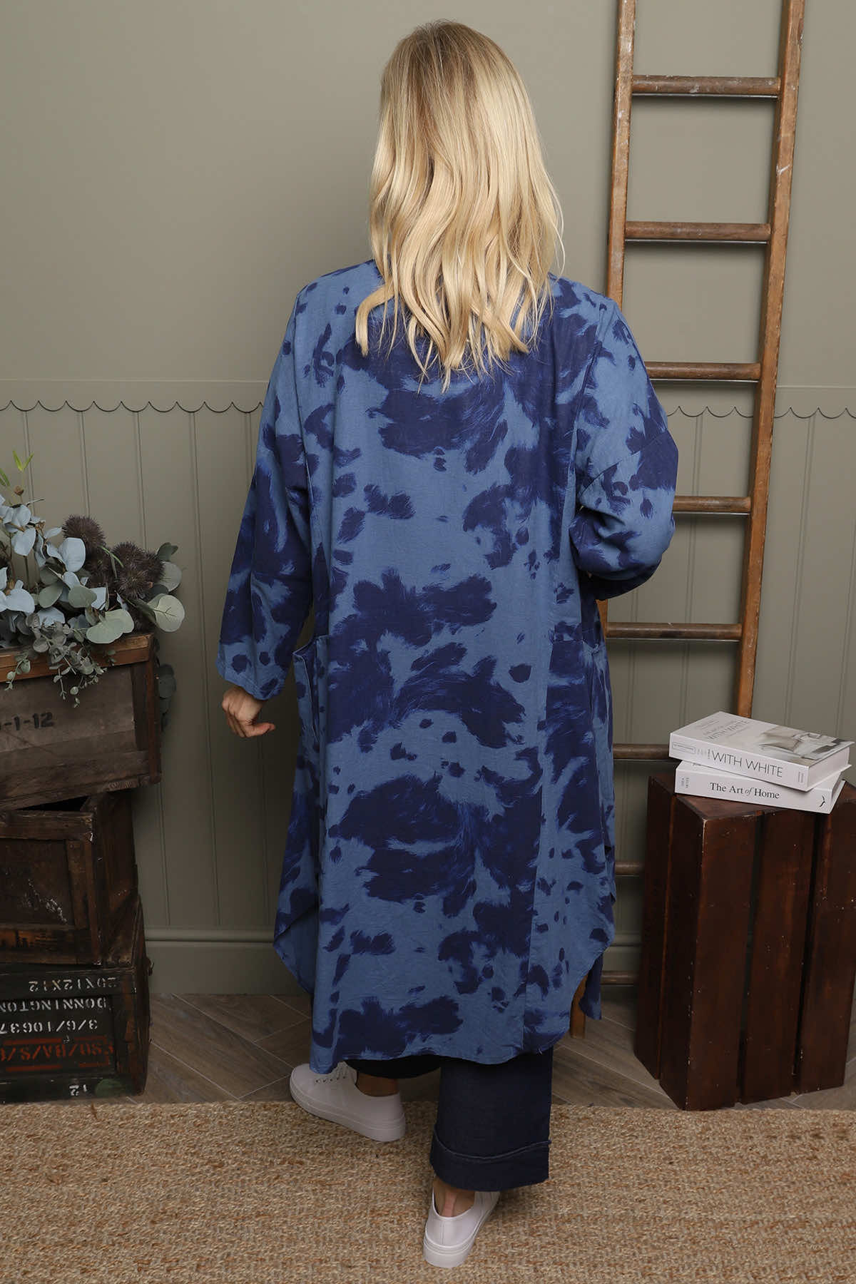 Avice Ink Print Linen Jacket Blue