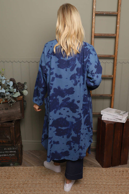 Avice Ink Print Linen Jacket Blue - Image 4