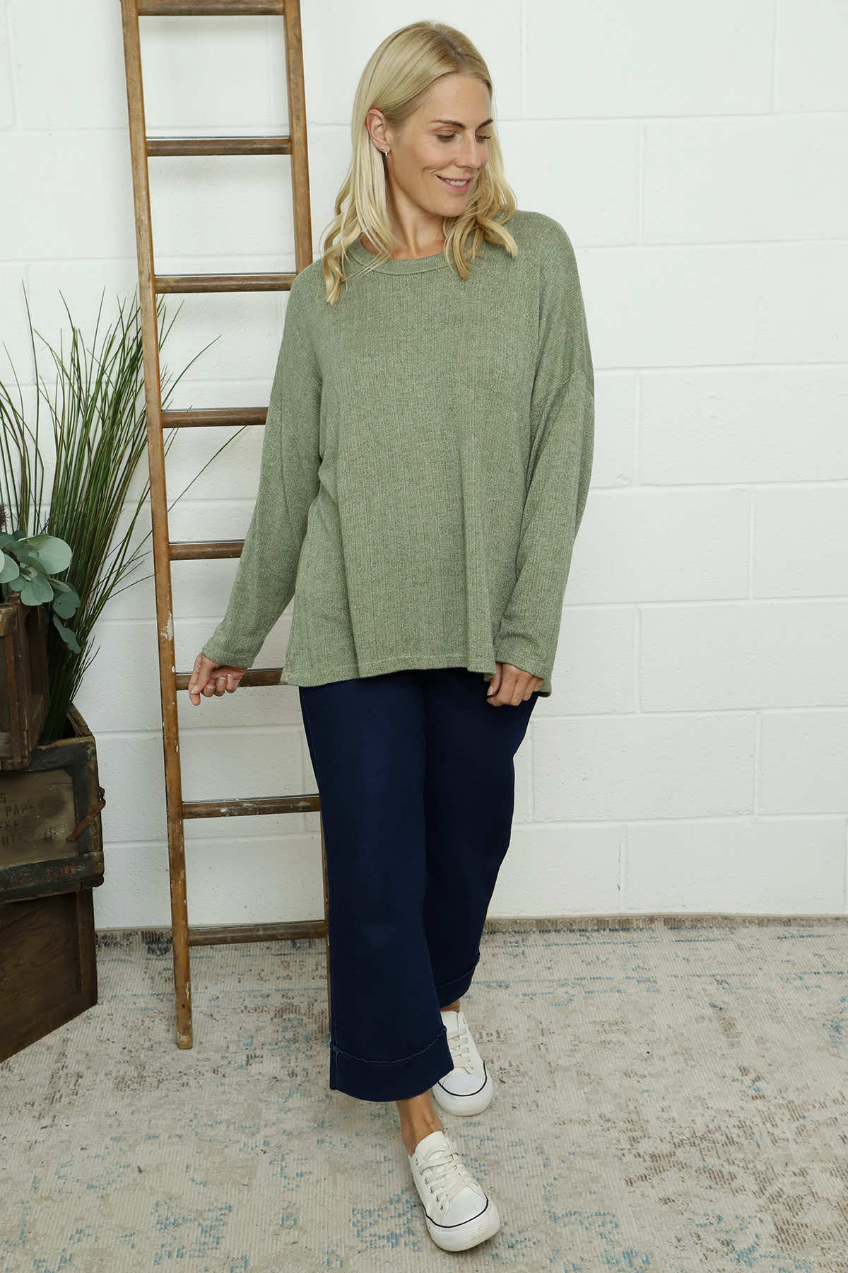 Sierra Sparkle Stripe Knitted Top Khaki