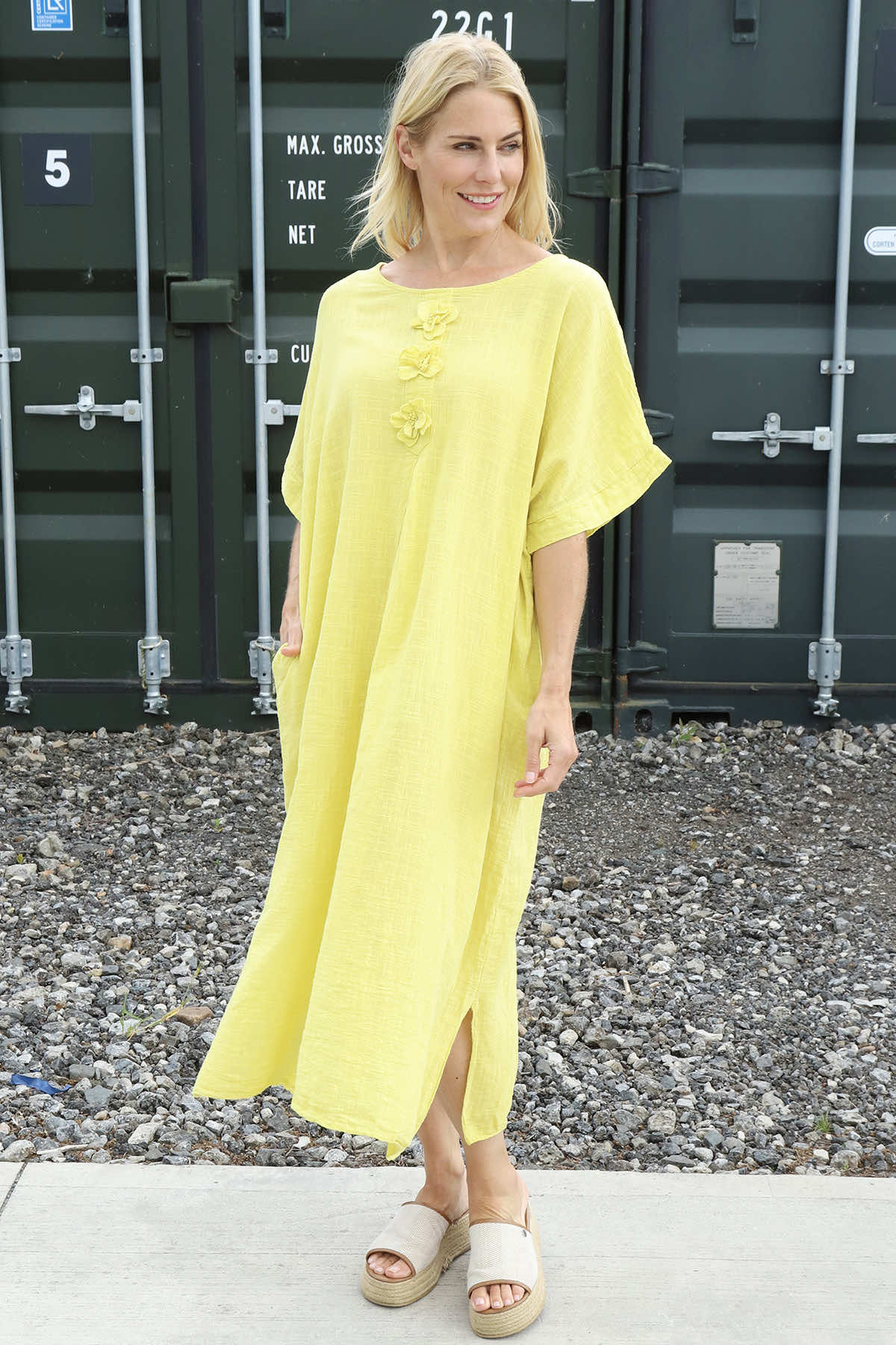 Idella Flower Cotton Dress Yellow