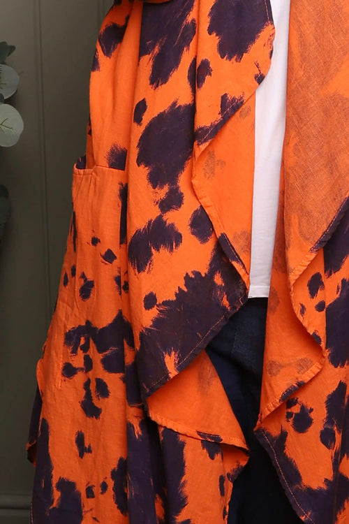 Avice Ink Print Linen Jacket Orange - Image 3