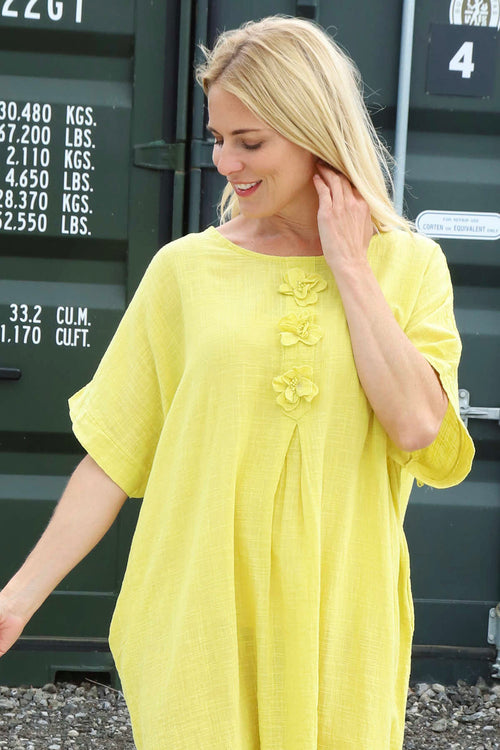 Idella Flower Cotton Dress Yellow - Image 3