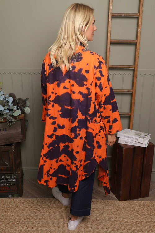 Avice Ink Print Linen Jacket Orange - Image 4