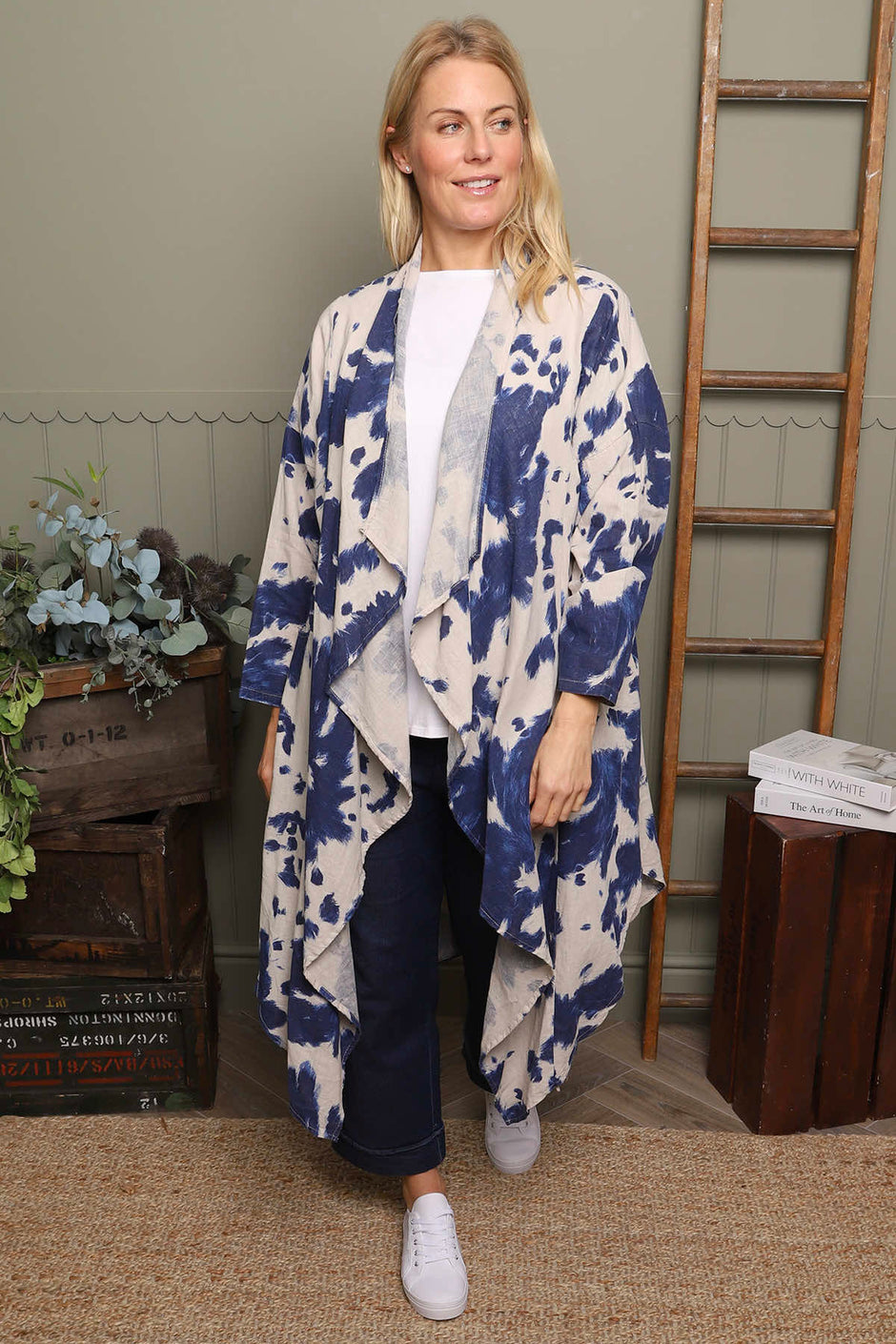 Avice Ink Print Linen Jacket Stone