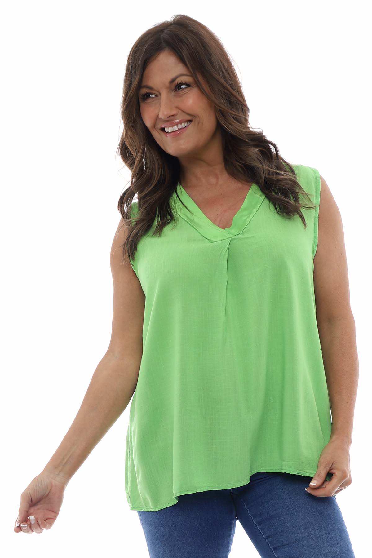 Aleni V-Neck Sleeveless Top Green