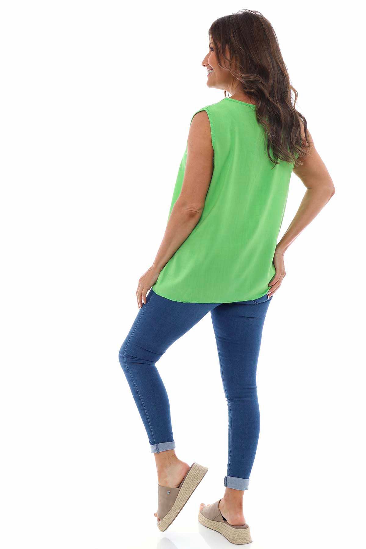 Aleni V-Neck Sleeveless Top Green