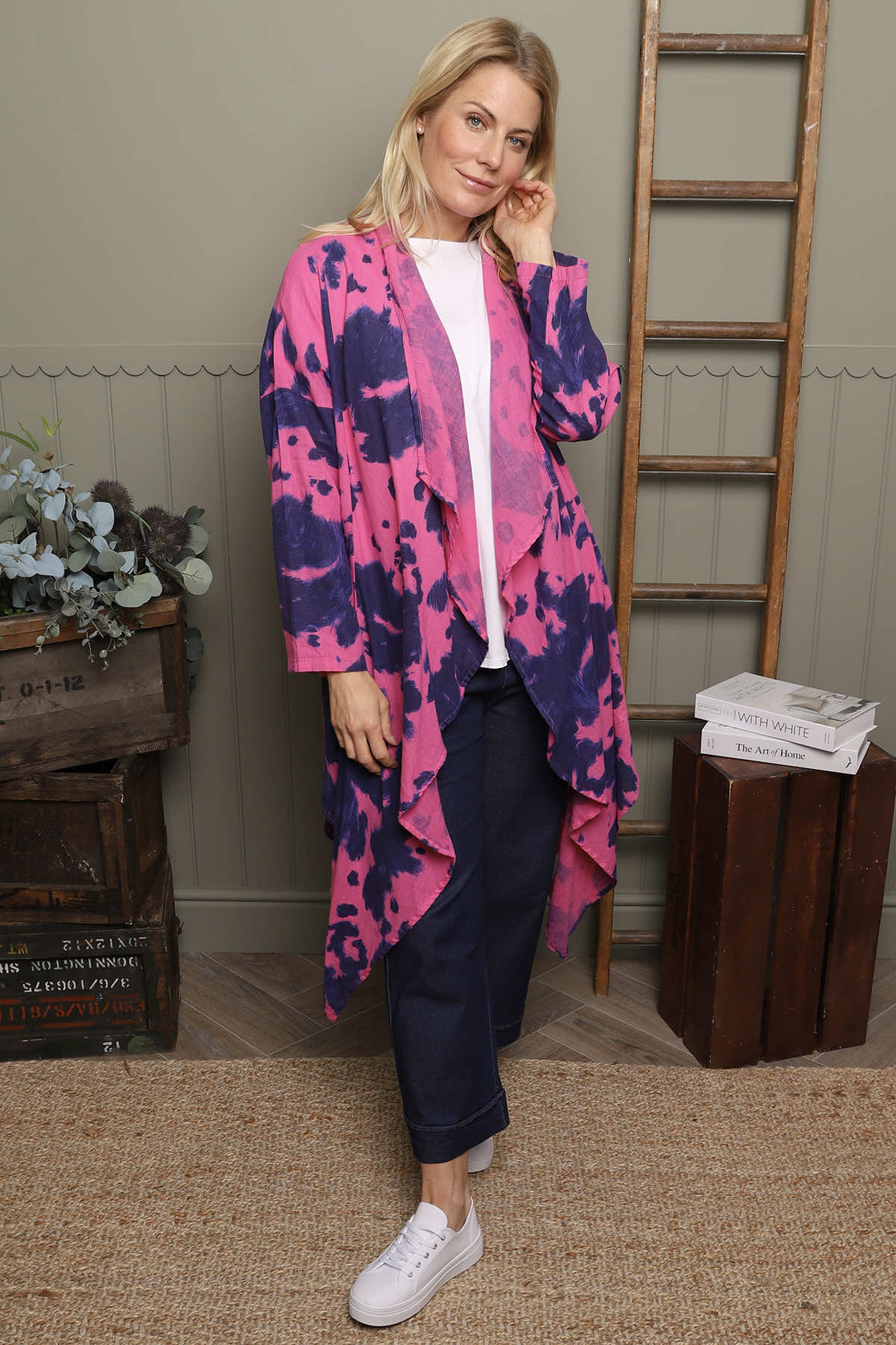 Avice Ink Print Linen Jacket Fuchsia