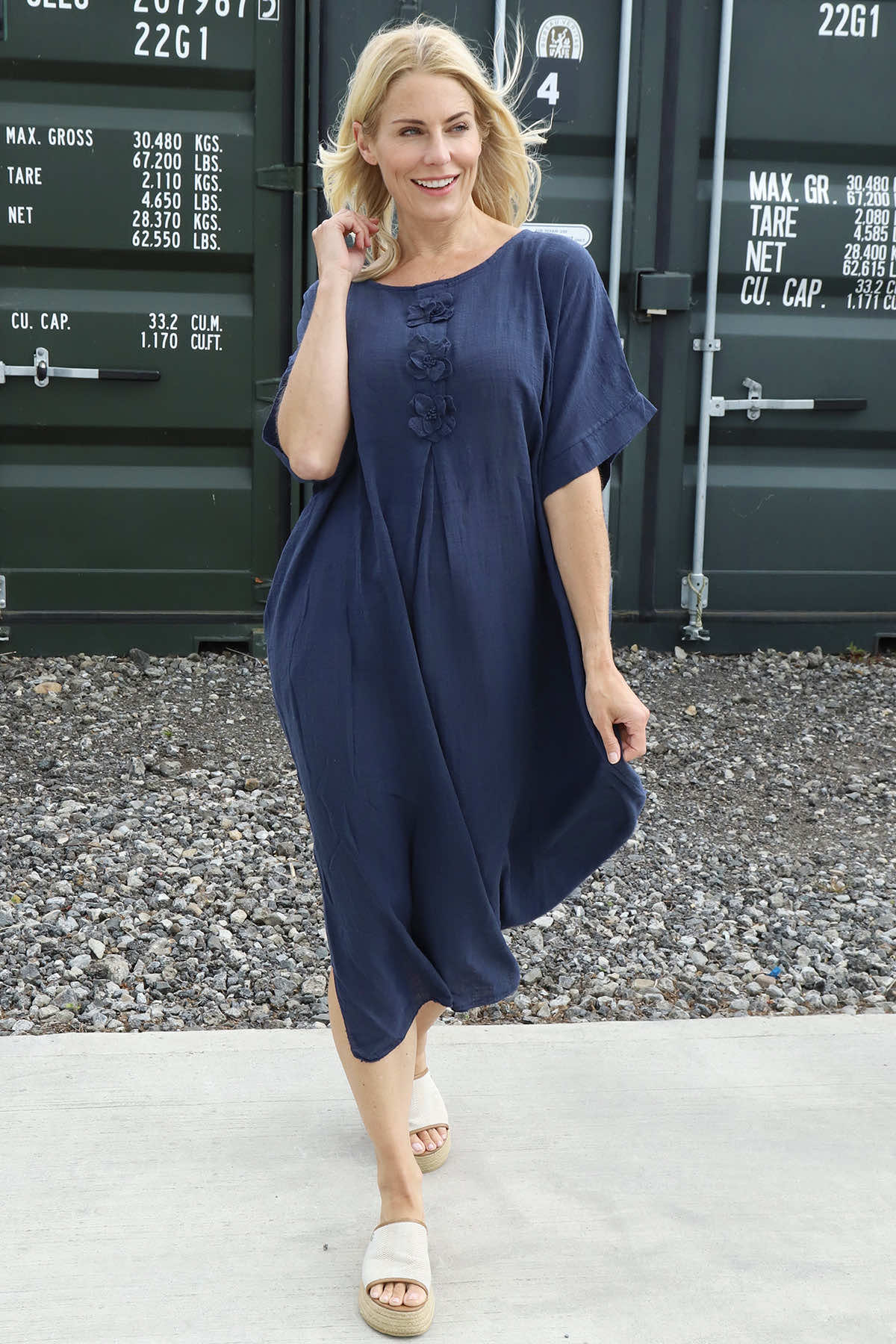 Idella Flower Cotton Dress Navy
