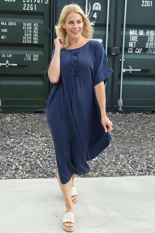 Idella Flower Cotton Dress Navy - Image 3