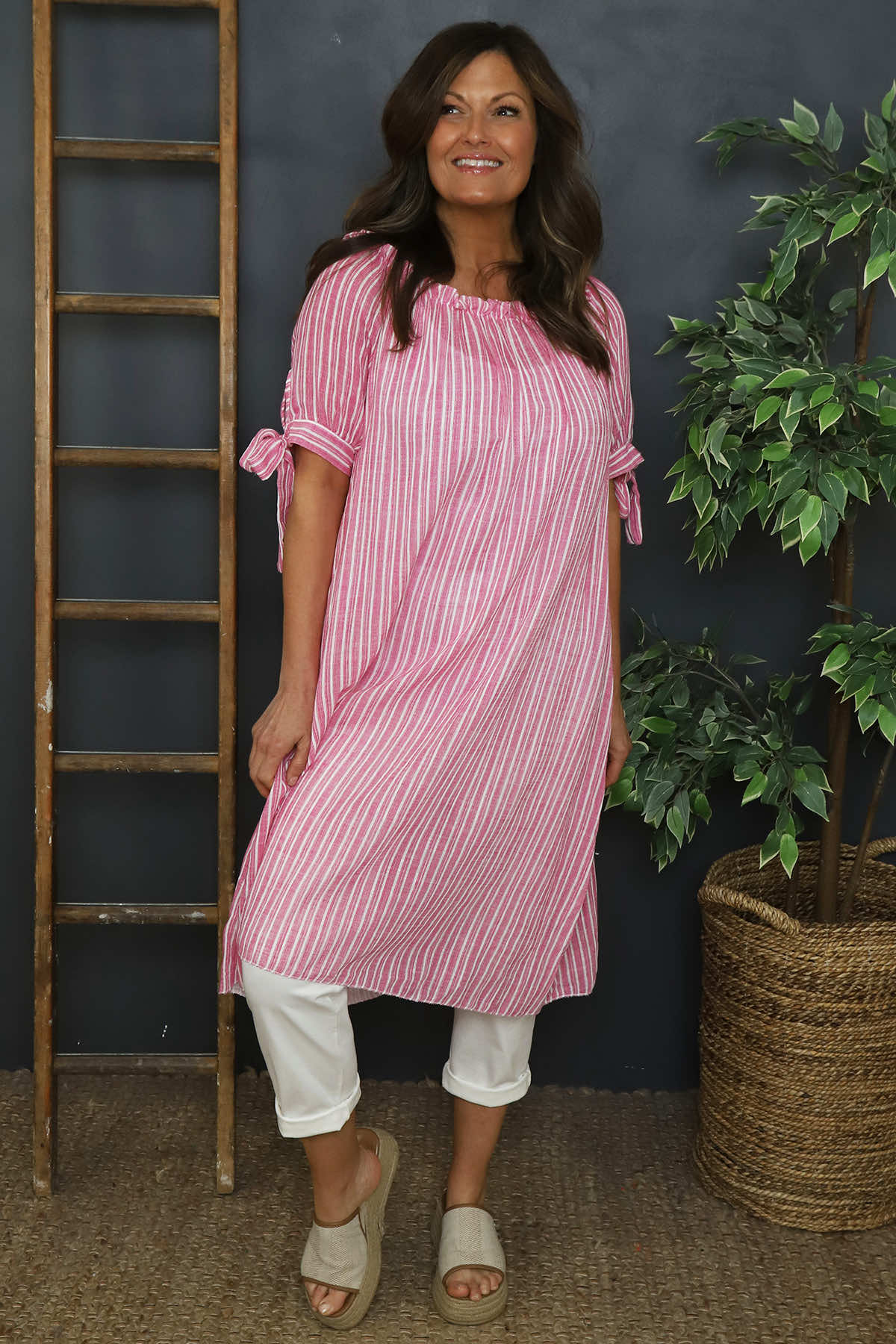 Palmina Stripe Cotton Dress Fuchsia