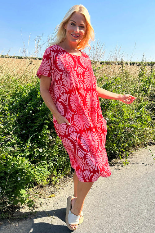 Annalise Print Cotton Dress Red