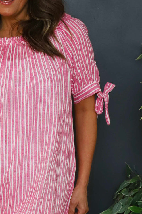 Palmina Stripe Cotton Dress Fuchsia - Image 3