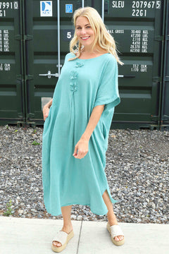 Idella Flower Cotton Dress Sage Green