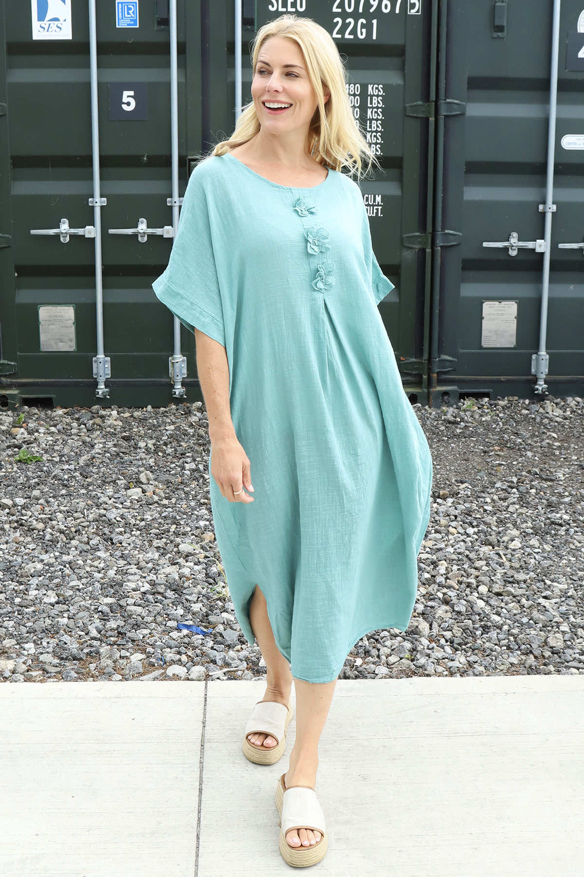 Idella Flower Cotton Dress Sage Green