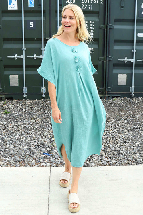 Idella Flower Cotton Dress Sage Green - Image 2