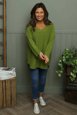 Lynna V-Neck Jumper Olive Olive - Lynna V-Neck Jumper Olive