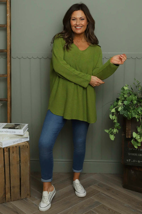 Lynna V-Neck Jumper Olive - Image 2