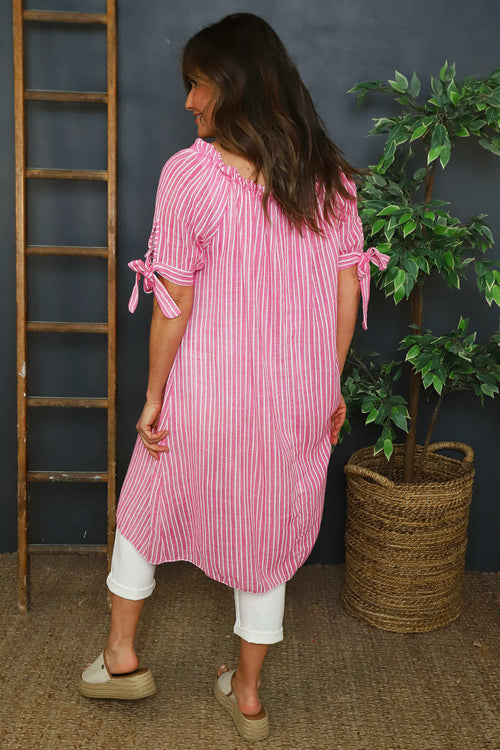 Palmina Stripe Cotton Dress Fuchsia - Image 4