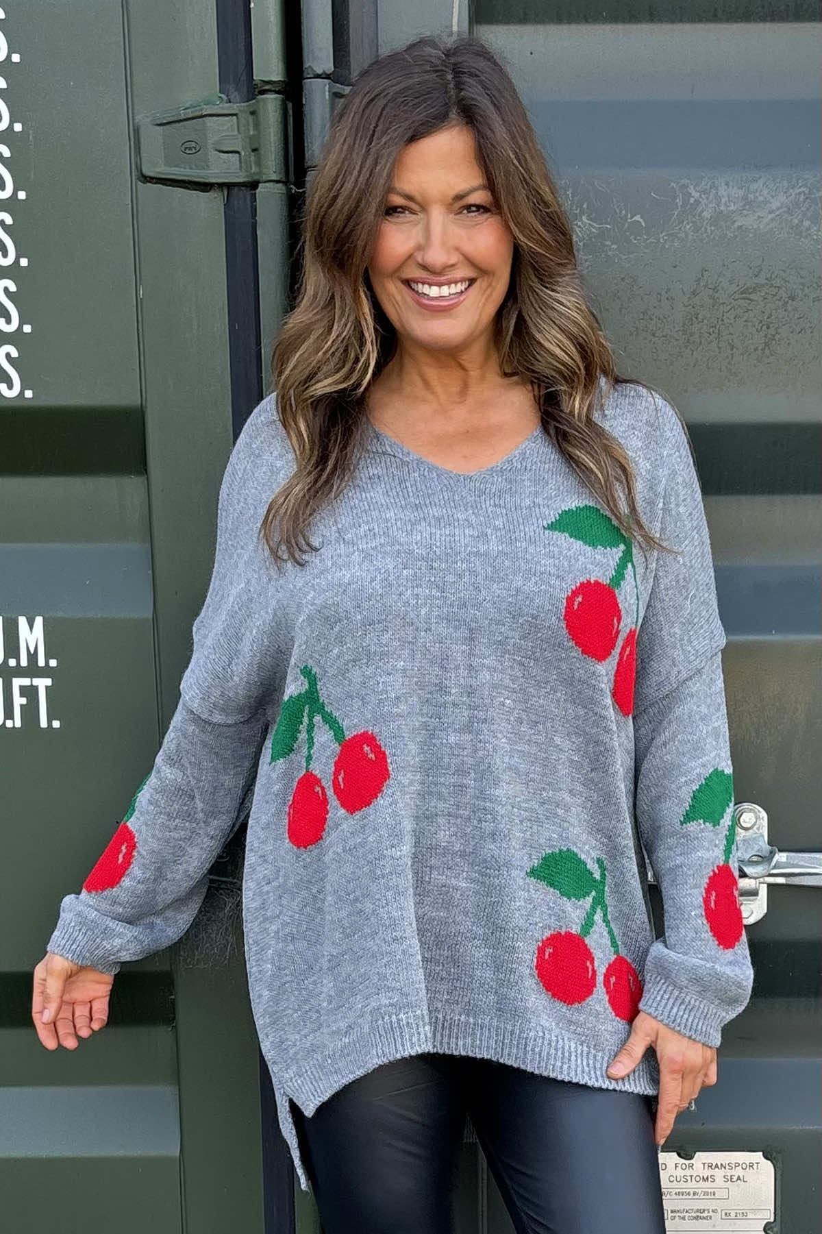 Joan Cherry Knitted Jumper Grey