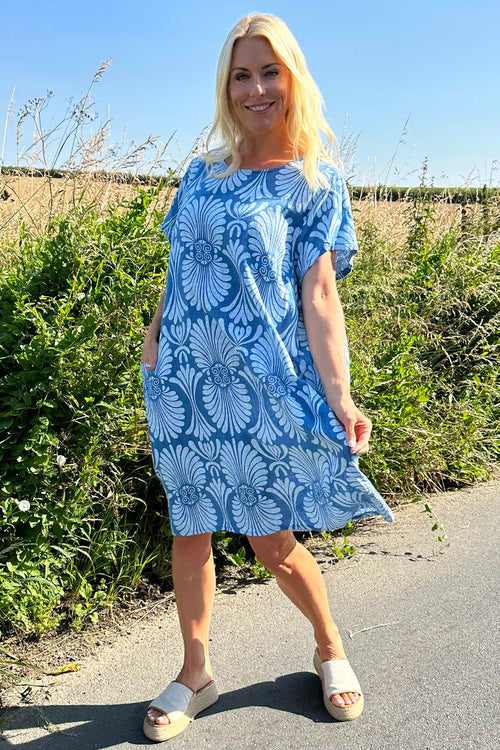 Annalise Print Cotton Dress Blue