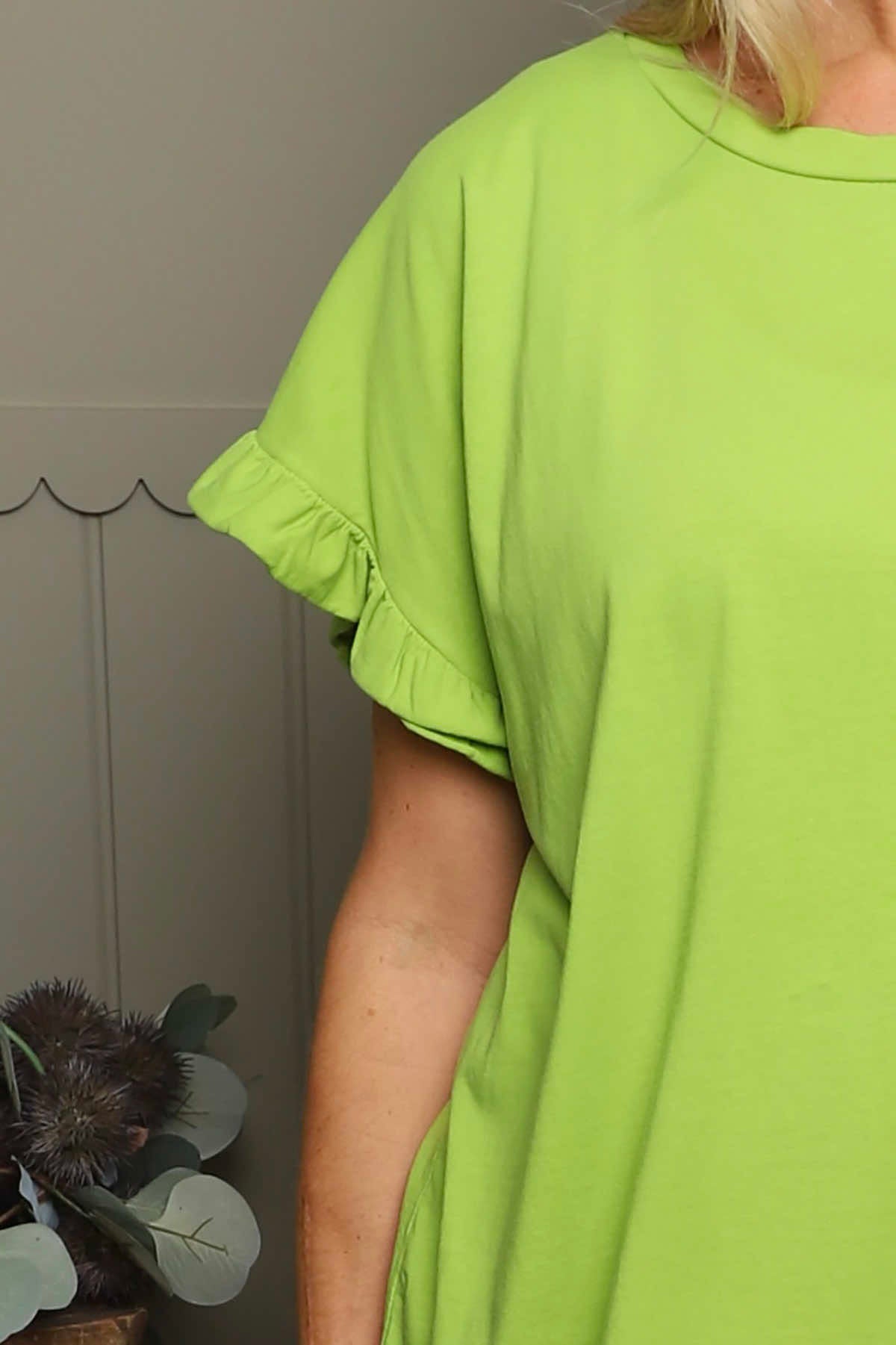 Summerleaze Frill Sleeve Cotton Top Olive