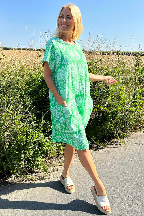 Annalise Print Cotton Dress Green