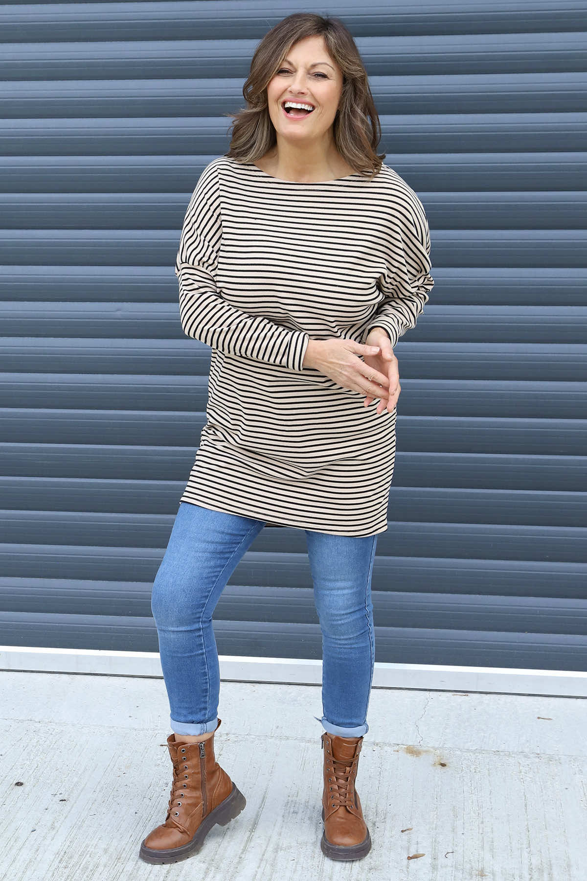 Nessie Stripe Cord Top Stone