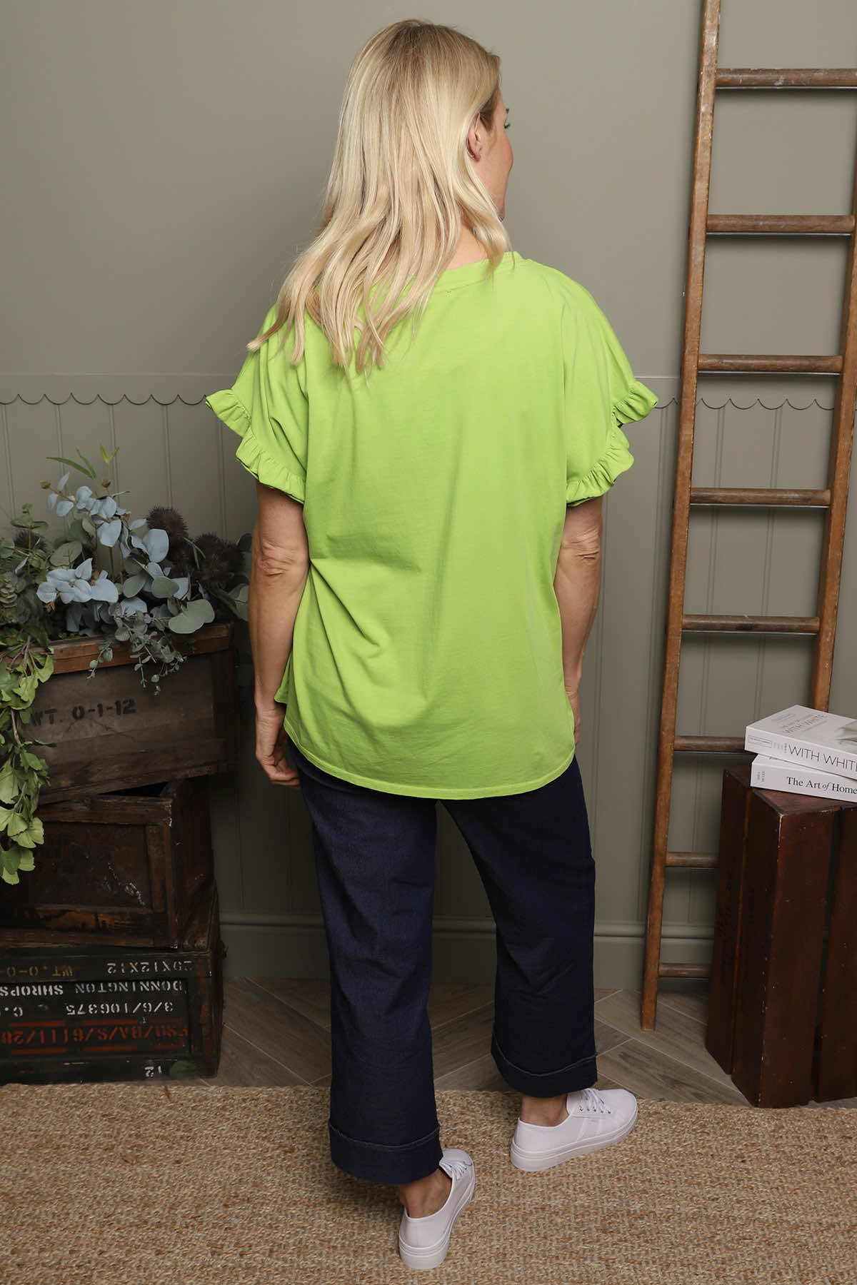 Summerleaze Frill Sleeve Cotton Top Olive