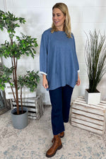 Kiera Button Detail Cotton Top Blue Blue - Kiera Button Detail Cotton Top Blue